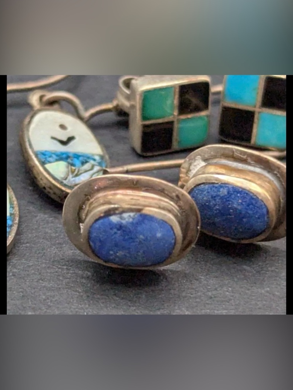 Vintage Lapis Lazuli 925 Sterling Silver Stud Earrings 1/2" Round Estate Blue